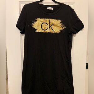Calvin Klein Black T-Shirt Dress with Gold Logo